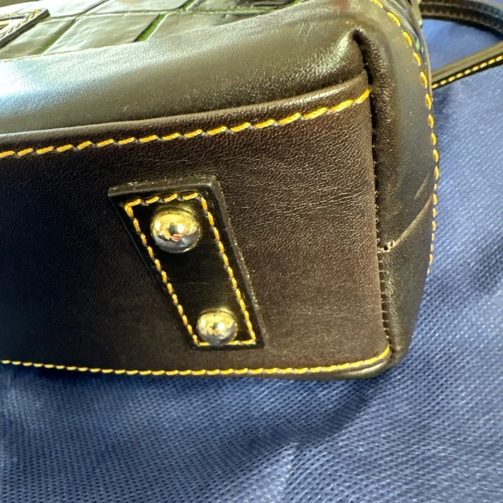 Dooney & Bourke Black and Green Croc-Embossed Leather Satchel - Picture 7 of 16